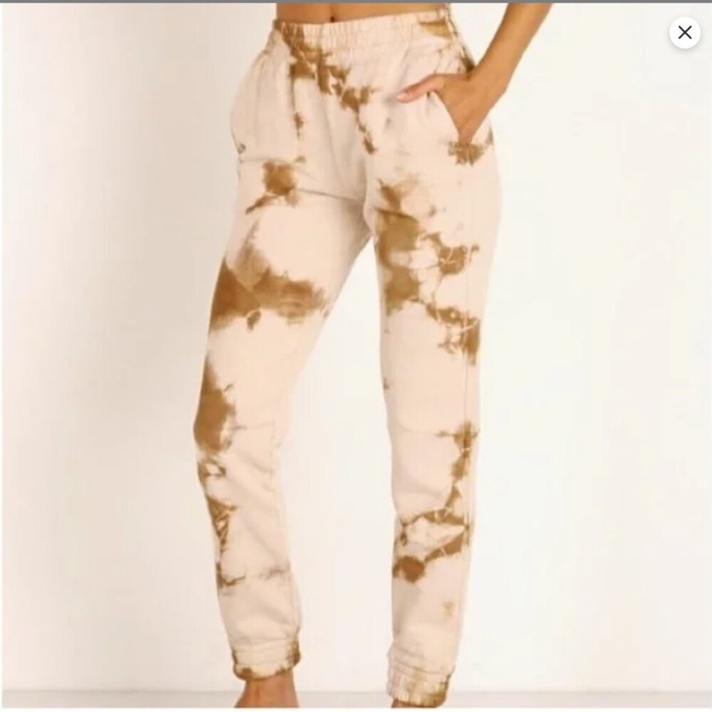 Frankie’s Bikinis Brownie Tie Dye Sweatpants & Hoodie Set Women's XS Brown Tan - Picture 2 of 16